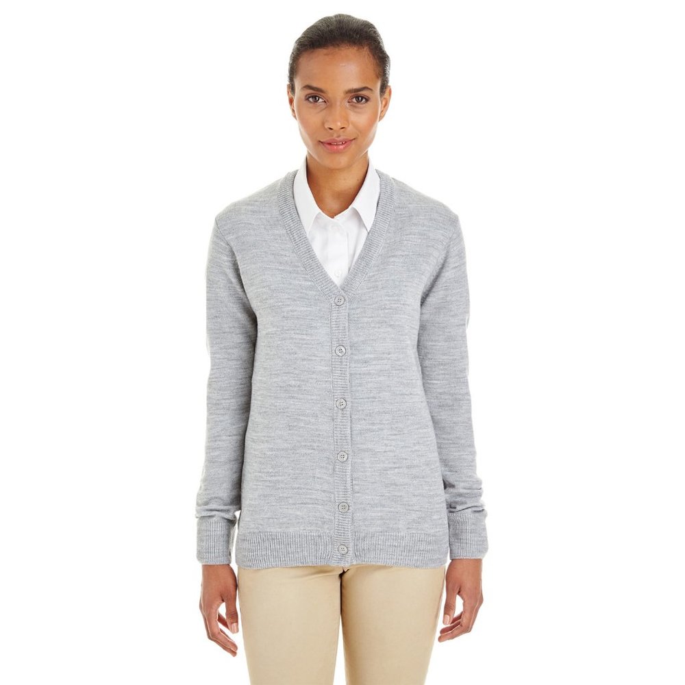 Harriton Ladies' Pilbloc™ V-Neck Button Cardigan Sweater | Grey Heather
